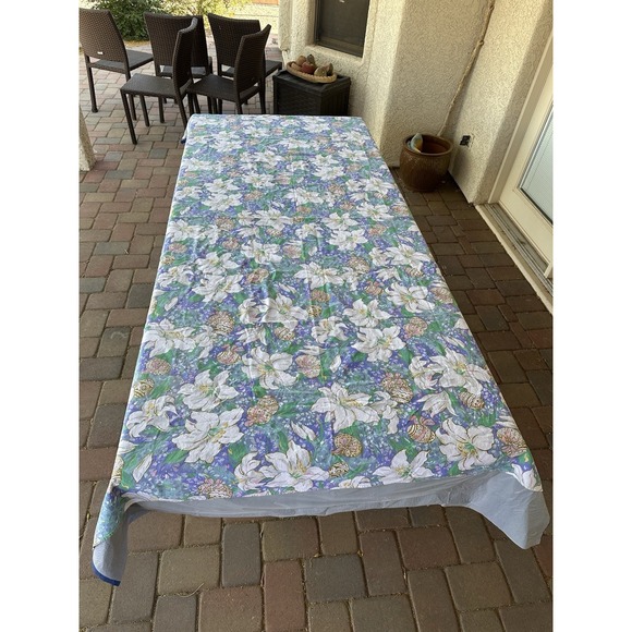 Other - Easter Eggs‎ Lily Tablecloth Pastel Vtg 91"X60" Rectangular Cotton
